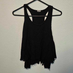Junior's Black Eoote Distressed Tank Top/Crop Top